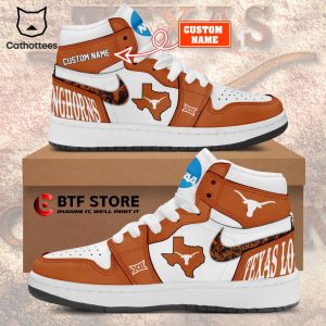 Personalized 2023 Big 12 Football Champions Texas Longhorns Nike Logo Orange White Design Air Jordan 1 High Top