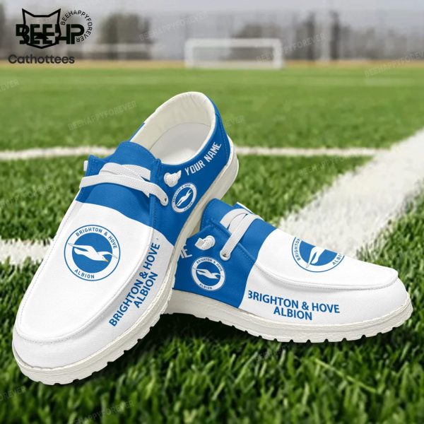 Personalized Brighton Hove Albion White Blue Design Hey Dude Shoes