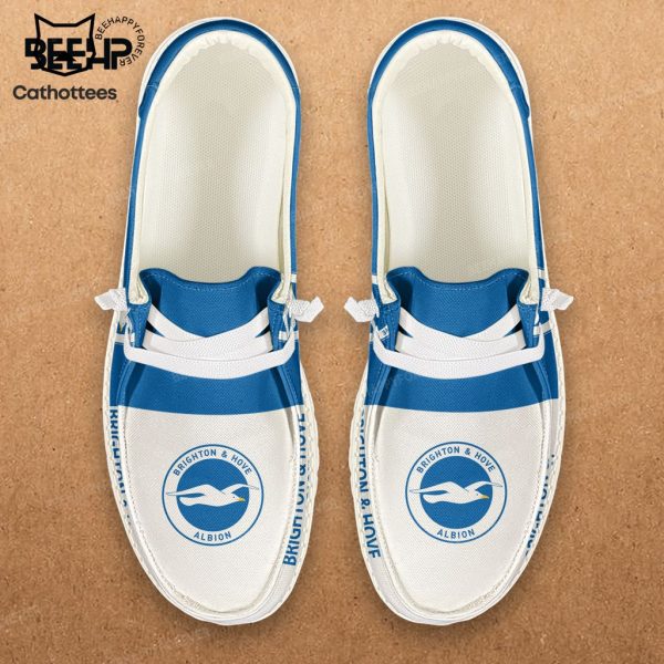 Personalized Brighton Hove Albion White Blue Design Hey Dude Shoes