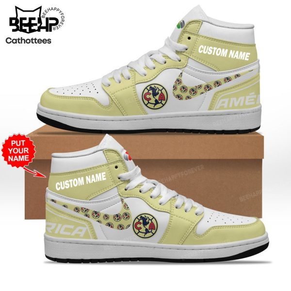 Personalized  Club America Nike Logo Yellow White Design Air Jordan 1 High Top