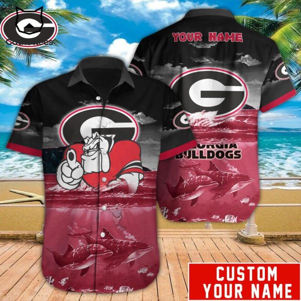 Personalized Georgia Bulldogs Dolphins Black Red Design Hawaiian Shirt