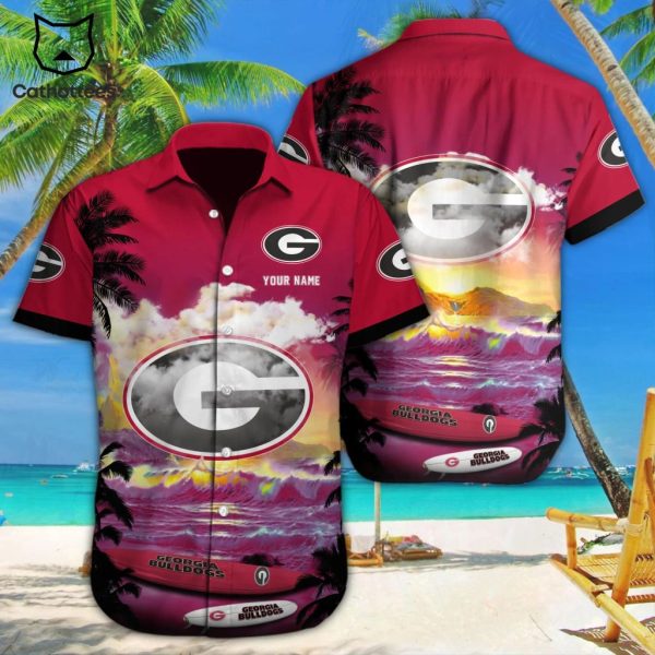 Personalized Georgia Bulldogs Logo Red Coconut Tree Design Hawaiian Shirt