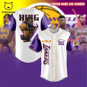 Personalized LeBron James Lakers White Purple Design Baseball Jersey