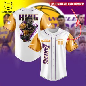 Personalized LeBron James Lakers White Yellow Design Baseball Jersey