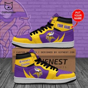 Personalized Minnesota Vikings Mascot Purple Yellow Design Air Jordan 1 High Top