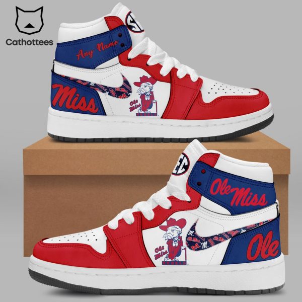 Personalized Ole Miss Rebels Football Team 2023 Nike Logo Red White Blue Design Air Jordan 1 High Top