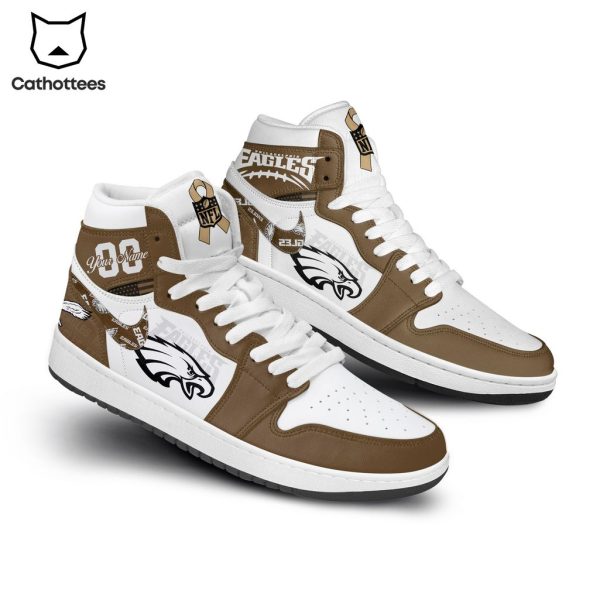 Personalized Philadelphia Eagle NFL Mascot Brown White Design Air Jordan 1 High Top