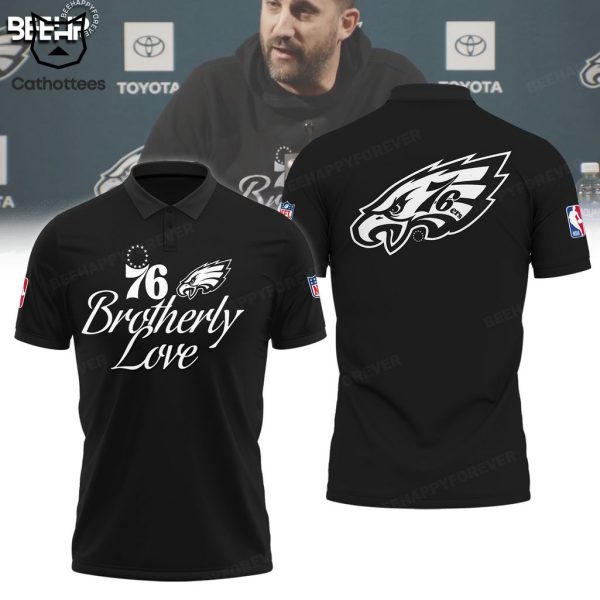 Philadelphia Brotherly Love 76 Black NFL Logo Design 3D Polo Shirt