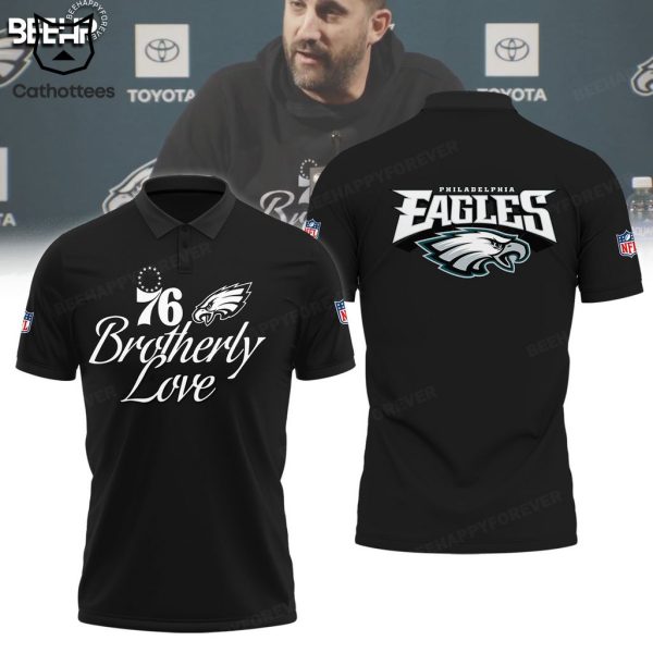 Philadelphia Eagles Brotherly Love 76 Black NFL Logo Design 3D Polo Shirt