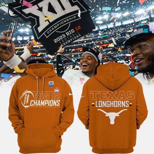 Texas Longhorns Big 12 Champions 2023 Blue Offical Texas Longhorns Orange Nike Logo Design 3D Hoodie Longpant Cap Set