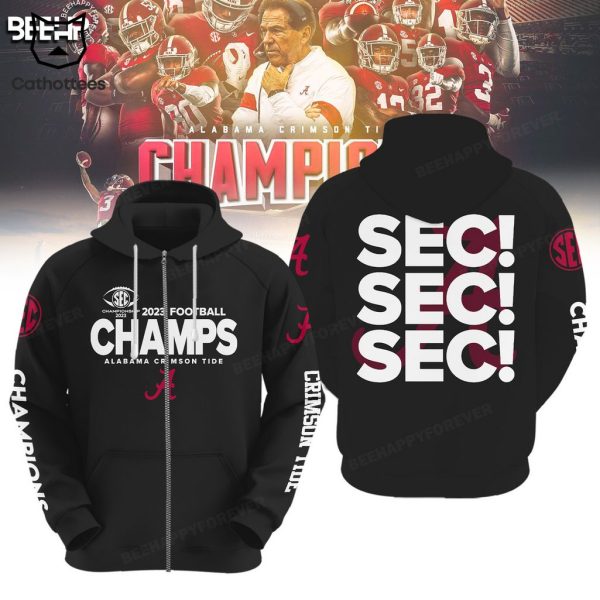 2023 Alabama Crimson Tide  SEC Football Conference Champions Logo Black Design 3D Hoodie