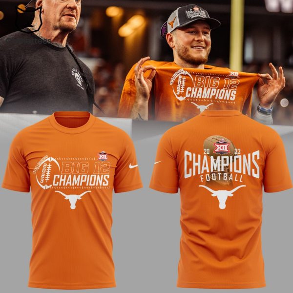 2023 Champions Texas Longhorns Big 12 Championship Football Orange Nike Logo Design 3D T-Shirt