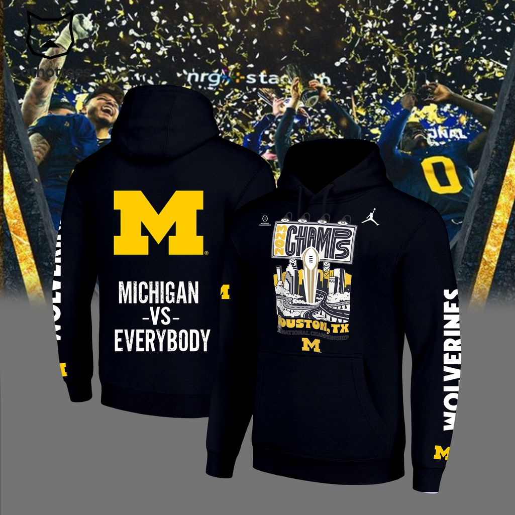 2023 Champs Houtons National Champions Michigan Wolverines Logo Blue Design 3D Hoodie