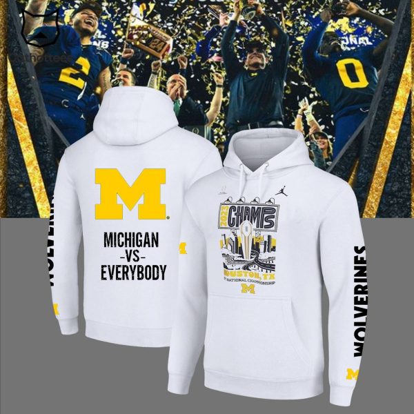 2023 Champs Houtons National Champions Michigan Wolverines Logo White Design 3D Hoodie