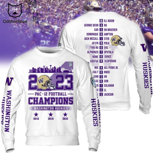 2023 Pac-12 Football Champions Washington Huskies  Football Purple Logo Design 3D Hoodie