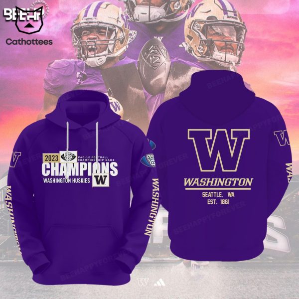 2023 Pac-12 Football Conference Champions Washington Huskies Purple Design 3D Hoodie