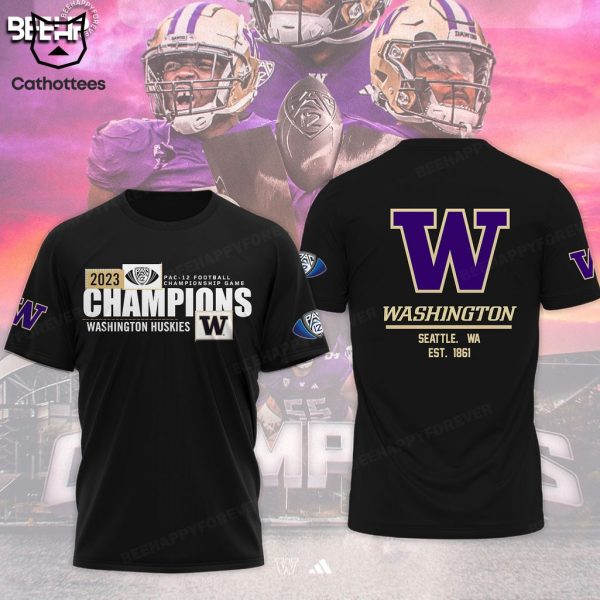 2023 Pac-12 Football Conference Champions Washington Huskies Design Purple 3D Hoodie