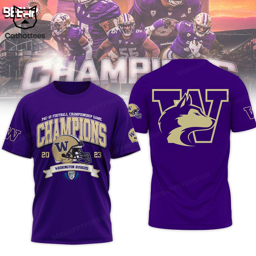 2023 Pac-12 Football Conference Champions Washington Huskies Design Purple  3D Hoodie