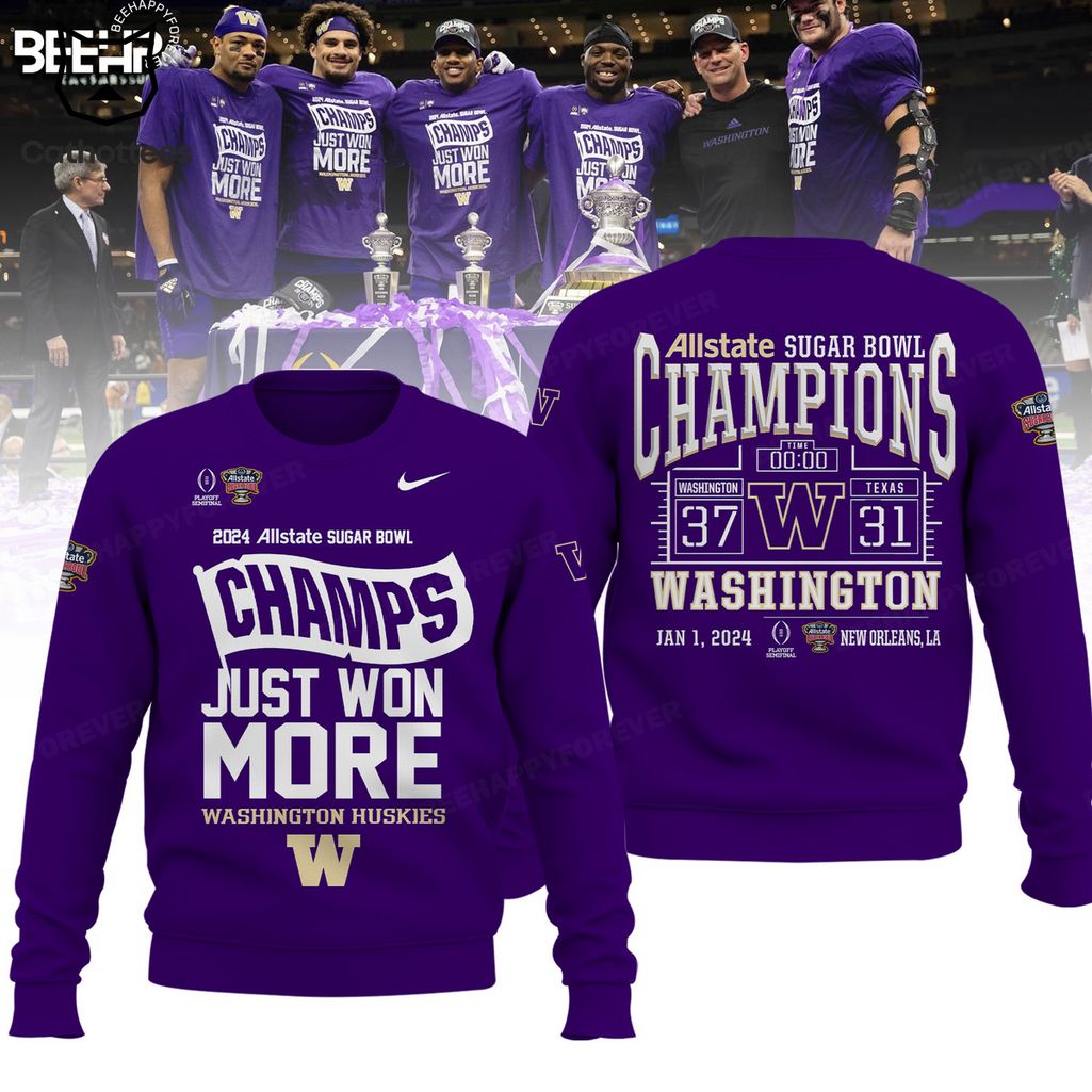 2024 Allstate Sugar Bowl Champions Just Won More Washington Huskies 2024 Nike Purple Design 3D T-Shirt