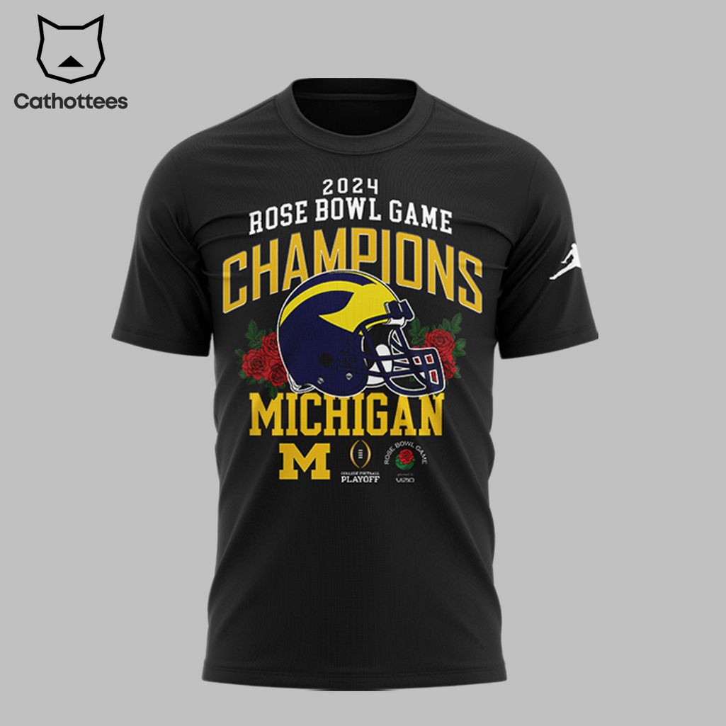 2024 Rose Bowl Champions Michigan Football Black Design 3D T-Shirt