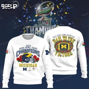 2024 Rose Bowl Game Champions Michigan Wolverines White Logo Design 3D Hoodie