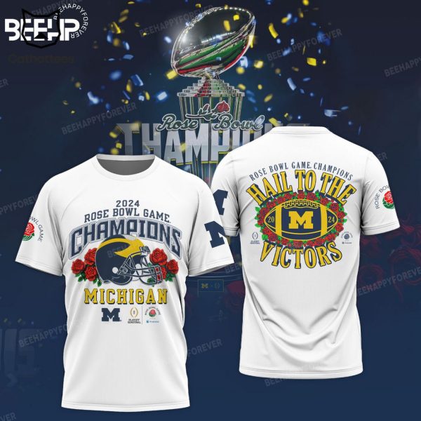 2024 Rose Bowl Game Champions Michigan Wolverines White Logo Design 3D Hoodie