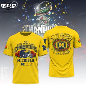 2024 Rose Bowl Game Champions Victors Michigan Wolverines Yellow Design 3D Hoodie