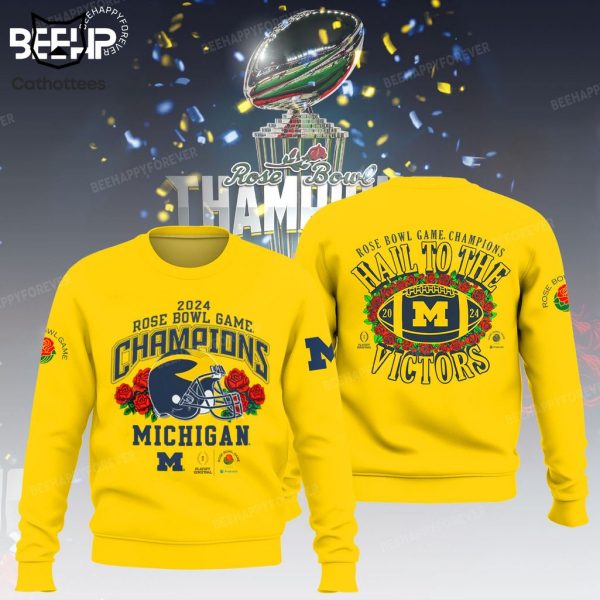 2024 Rose Bowl Game Champions Victors Michigan Wolverines Yellow Design 3D Hoodie