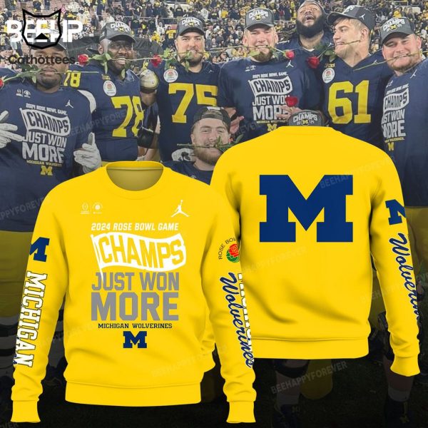 2024 Rose Bowl Game Champs Just Won More Michigan Wolverines Yellow Design 3D Hoodie