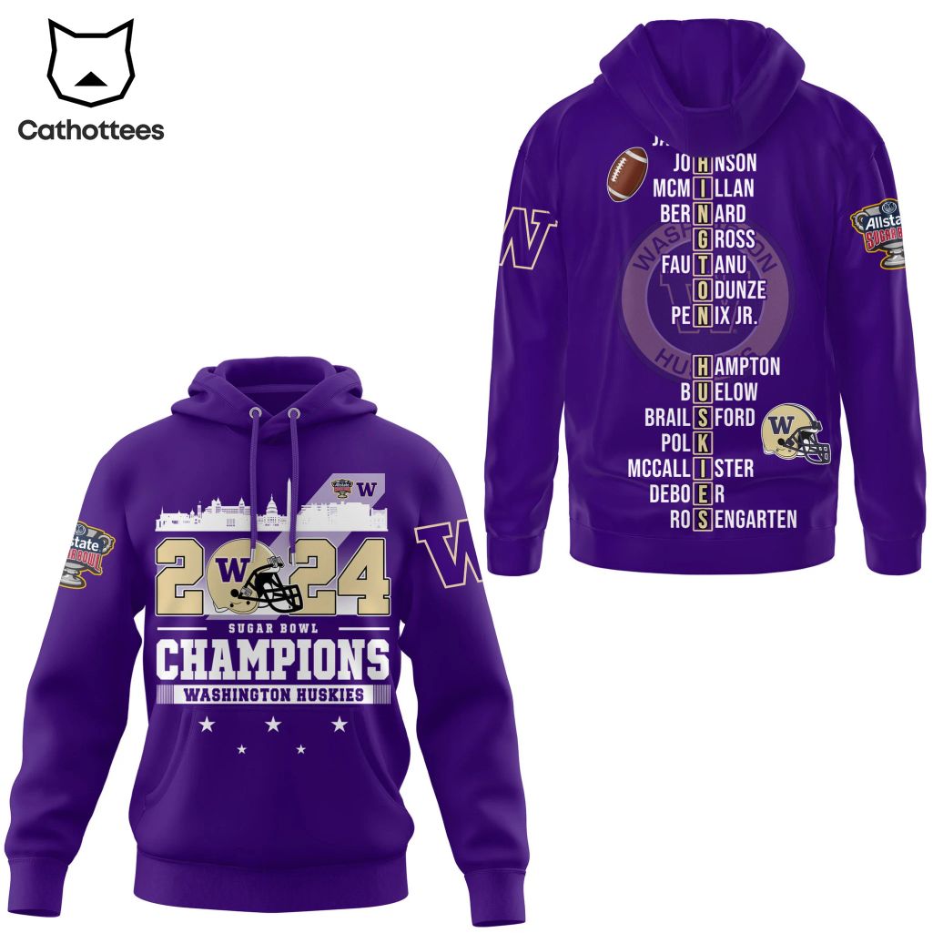 2024 Sugar Bowl Champions Washington Huskies Purple Design 3D Hoodie