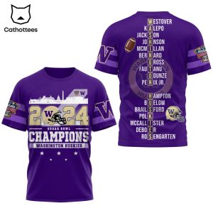 2024 Sugar Bowl Champions Washington Huskies Purple Logo Design 3D T-Shirt