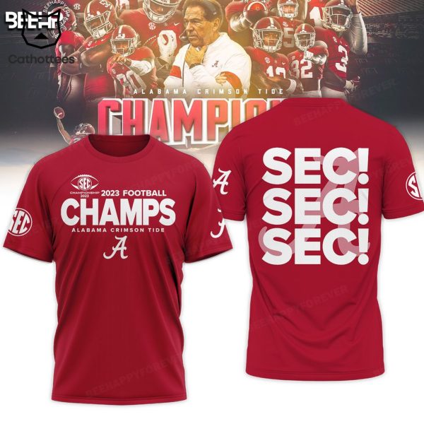 Alabama Crimson Tide 2023 SEC Football Conference Champions Red Logo Design 3D Hoodie