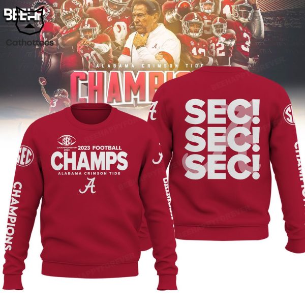 Alabama Crimson Tide 2023 SEC Football Conference Champions Red Logo Design 3D Hoodie