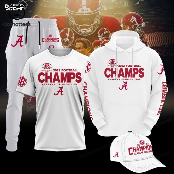 Alabama Crimson Tide 2023 SEC Football Conference Champions White Logo Design Hoodie Longpant Cap Set