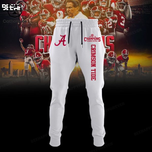 Alabama Crimson Tide 2023 SEC Football Conference Champions White Logo Design Hoodie Longpant Cap Set