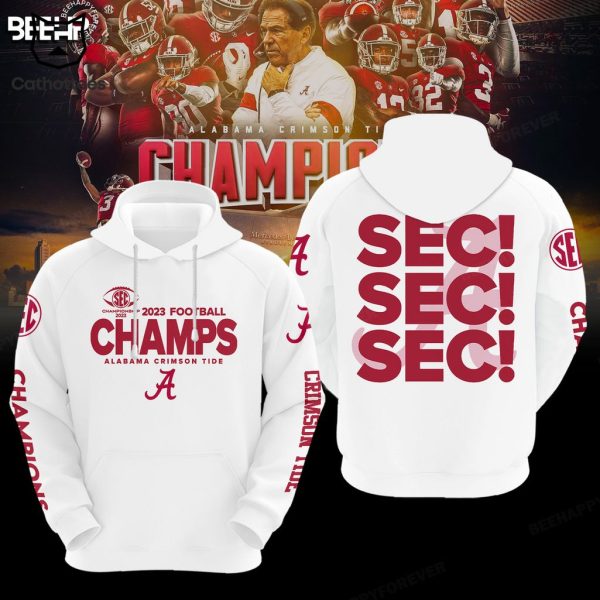 Alabama Crimson Tide 2023 SEC Football Conference Champions White Logo Design Hoodie Longpant Cap Set