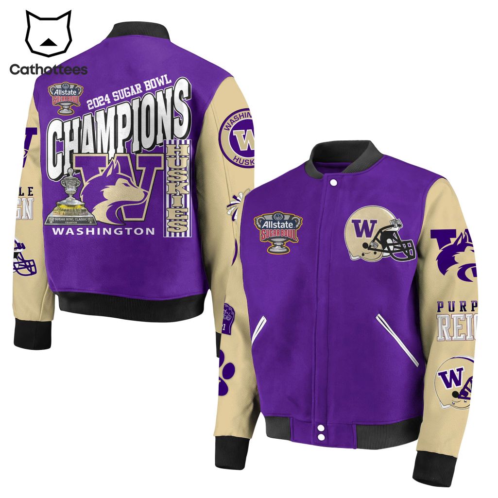 Allstate Sugar Bowl Washington Huskies 2024 Champions Purple Design Baseball Jacket