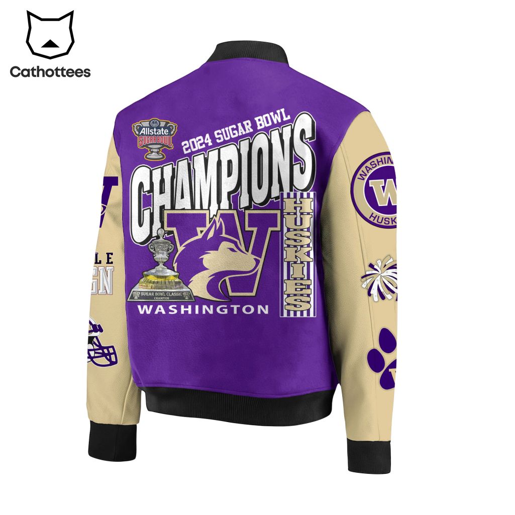 Allstate Sugar Bowl Washington Huskies 2024 Champions Purple Design Baseball Jacket