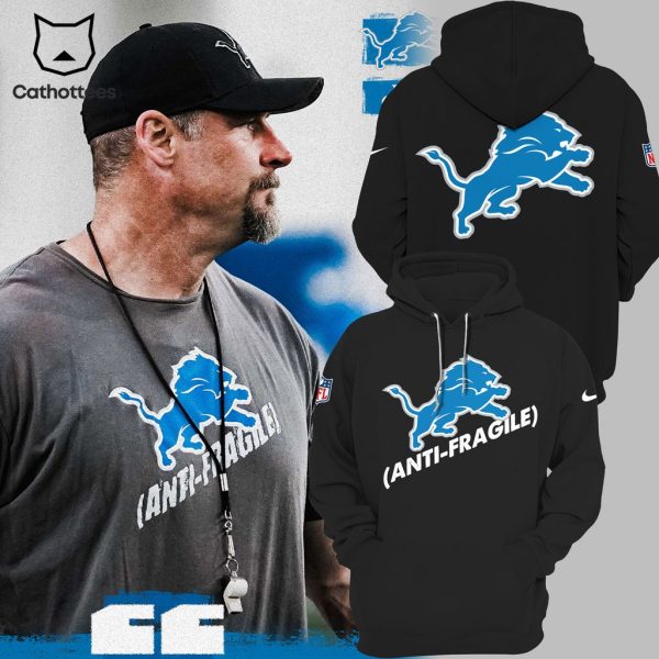 Anti Fragile Detroit Lions NFL Logo Black Design 3D Hoodie Longpant Cap Set