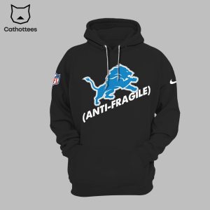 Anti Fragile Detroit Lions NFL Logo Black Design 3D Hoodie Longpant Cap Set
