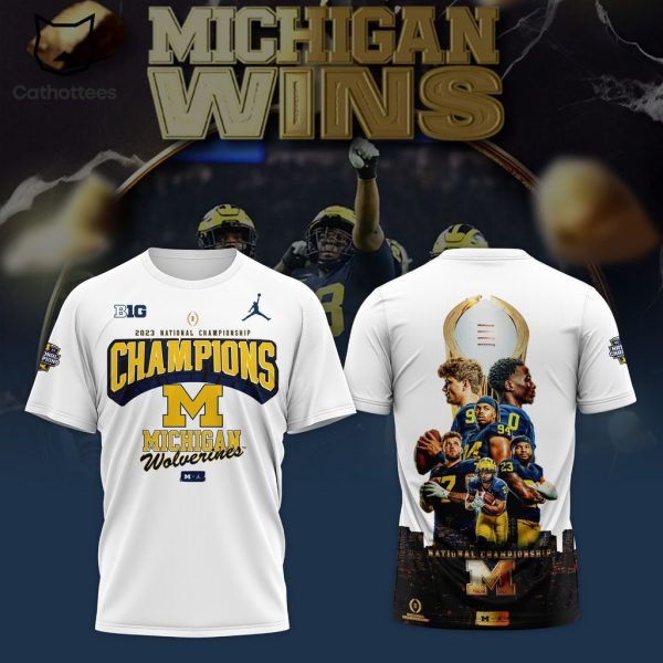 Big 2023 National Championship Champions Michigan Wolverines White Portrait Design 3D T-Shirt