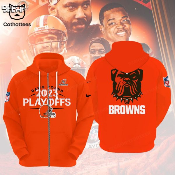 Dawg Puond 2023 Cleveland Browns 2023 NFL Playoffs Design Orange 3D Hoodie