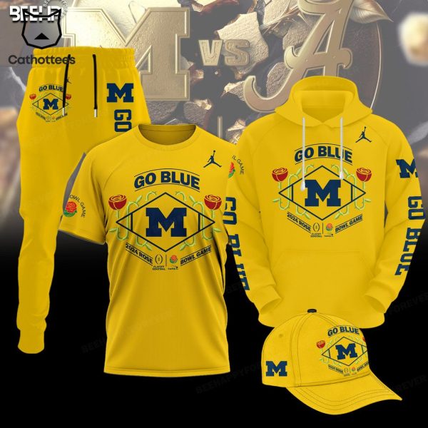 Go Blue 2024 Rose Michigan Wolverines Playoff Yellow Hoodie Longpant Cap Set
