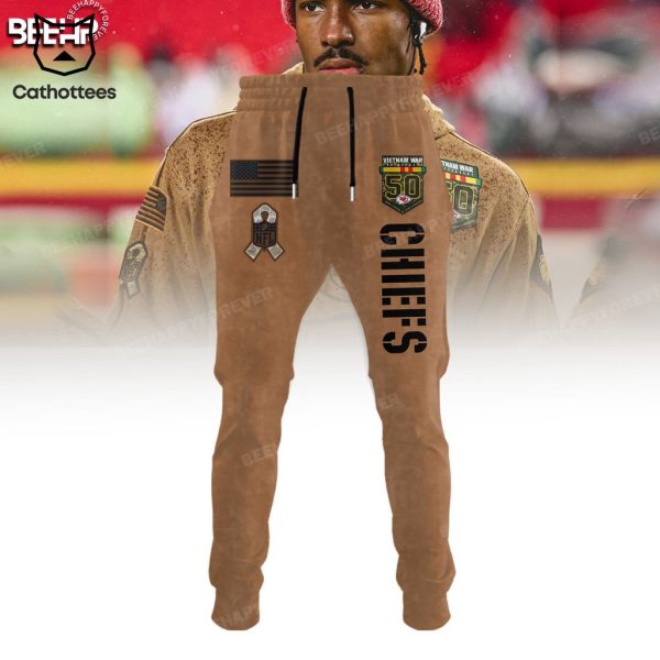 Kansas City Chiefs 2023 Salute To Service Nike Logo Brown Hoodie Longpant Cap Set