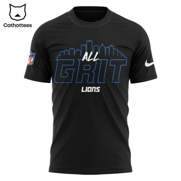 Limited Edition Detroit Lions NFL 2024 ALL GRIT Black Logo Design 3D T-Shirt