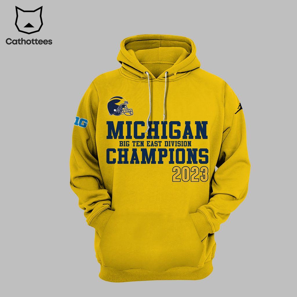 Michigan Big Ten East Division Champions 2023 Yellow Design 3D Hoodie Longpant Cap Set