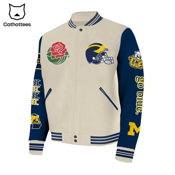 Michigan Wolverines 2024 Rose Bowl Champions Gray Blue Design Baseball Jacket