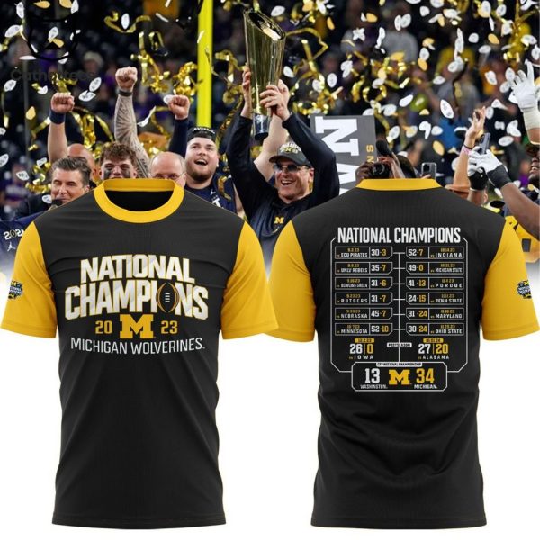 National Champions 2023 Michigan Wolverines Match List Black Design 3D T-Shirt