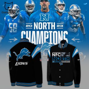 NFC North Champions 2023 Detroit Lions NFL Black Design Baseball Jacket