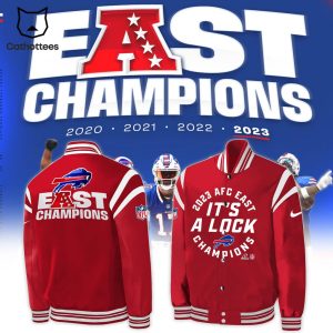 NFL 2023 AFC East Champions BuffaloIt’s a Lock Red Mascot Design Baseball Jacket